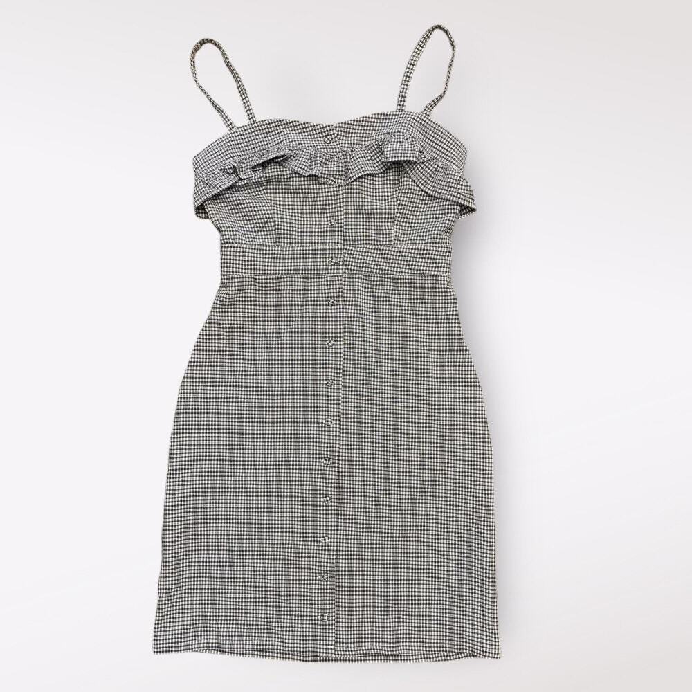 Honey Punchβ NWOT Gingham Button-Up Short Mini Dress Size S Black White
